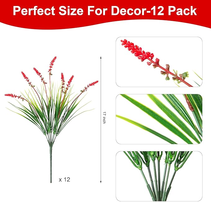 Artificial Greenery Plants, 12 Bundles 17-Inch Faux Grass Stems