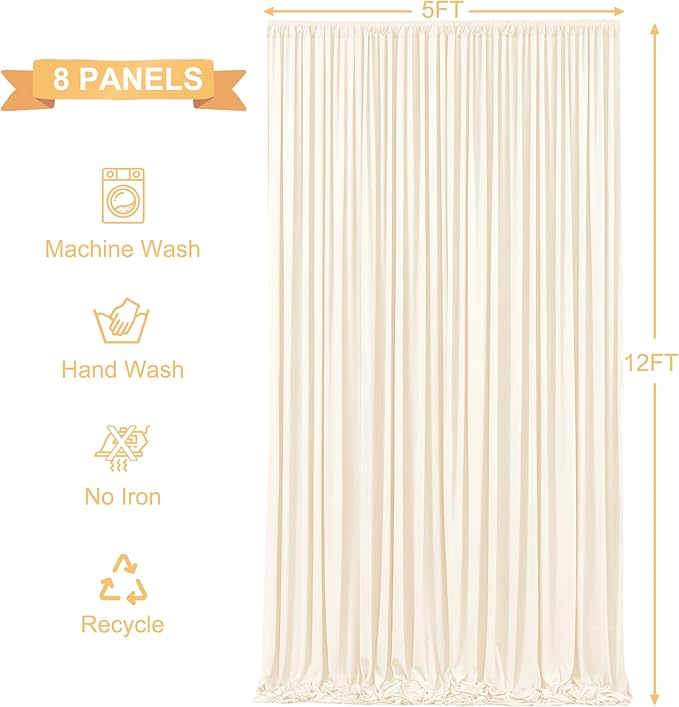 Champagne Backdrop Curtain Set, 8 Panels, Wrinkle-Free Fabric
