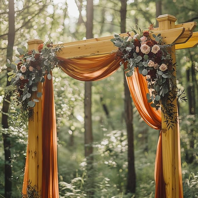 Wokceer Wedding Arch Draping Fabric Terracotta 2 Panels 28.7" x 20FT Sheer Drapes Backdrop for Ceremony, Birthday Party, Bridal Shower Decoration
