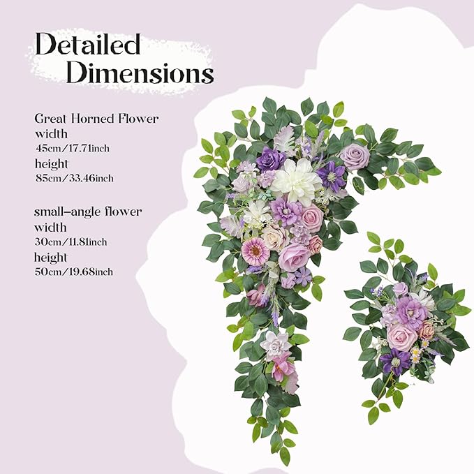 Artificial Wedding Arch Flowers, Silk and Foam, 2-Piece Set with 20 Stems