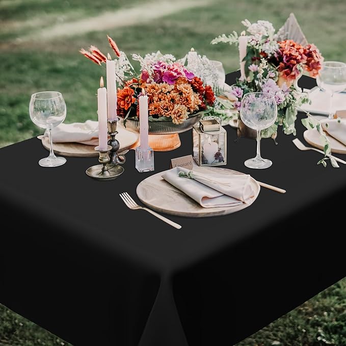 QZYL 12 PCS Table Cloth Rectangle, Black Picnic Table Cover with Bench Covers, 54 X 108 in Disposable Christmas Table Cloth Rectangle Table for Camping Birthdays Weddings Parties