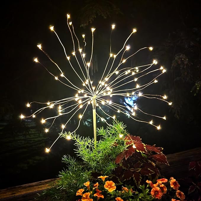 String Lights Solar Firework Lights 8 Pack, 200 LEDs, Warm White