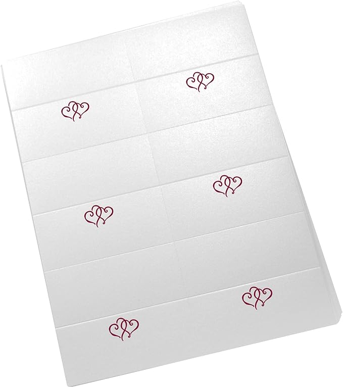 Linked Hearts Printable Place Cards, Burgundy (Choose Color), Set of 150 (25 Sheets), Laser & Inkjet Printers - Wedding, Party, Dinner, and Special Events - Made in the USA