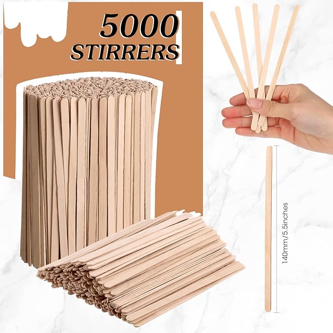 Drink Stirrers: 5000 Count Disposable Wood Sticks, 5.5 Inch for Coffee & Tea