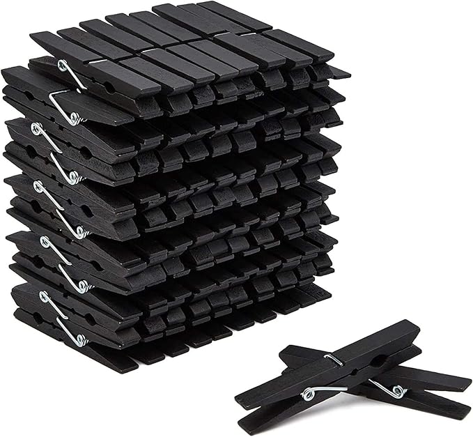 Juvale Wooden Clothespins - Indoor Laundry Hanging & Laundry Clips - Wooden Clothes Pins for Crafts & Photo Clips - Strong Spring Grip & Mini Clothespins - Pack of 100, 4 in, Black