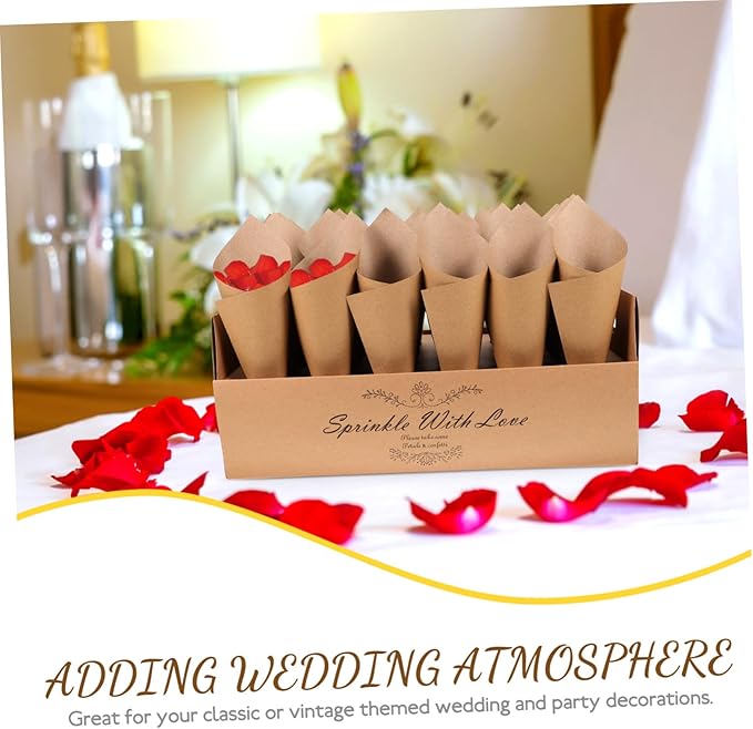 CIMAXIC 30-hole Kraft Paper Cones Box Set Wedding Party Favor Box Confetti Cone Holders for Decorative Party Favors