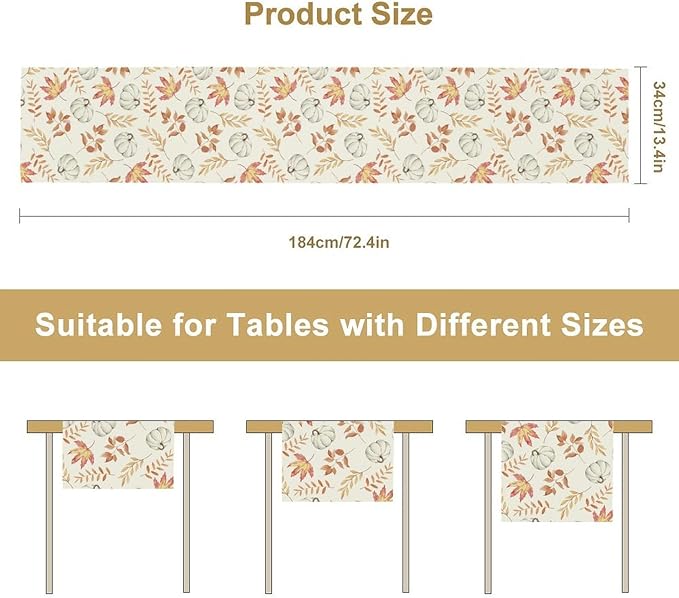 Pumpkin Leaves Table Runner,Seasonal Autumn Thanksgiving Kitchen Dining Table Decoration for Home Party Decor 13x60 Inch