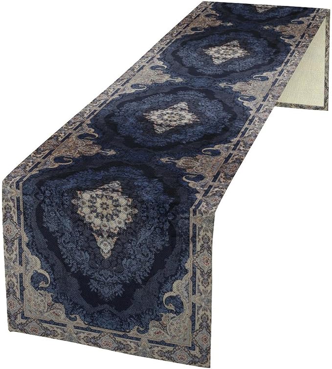 Vintage Boho Floral Table Runner, Rustic Country Farmhouse Dark Blue Grey Retro Flower Pattern for Home Kitchen Table Decor Dining Coffee Room Party Decor 13x120in