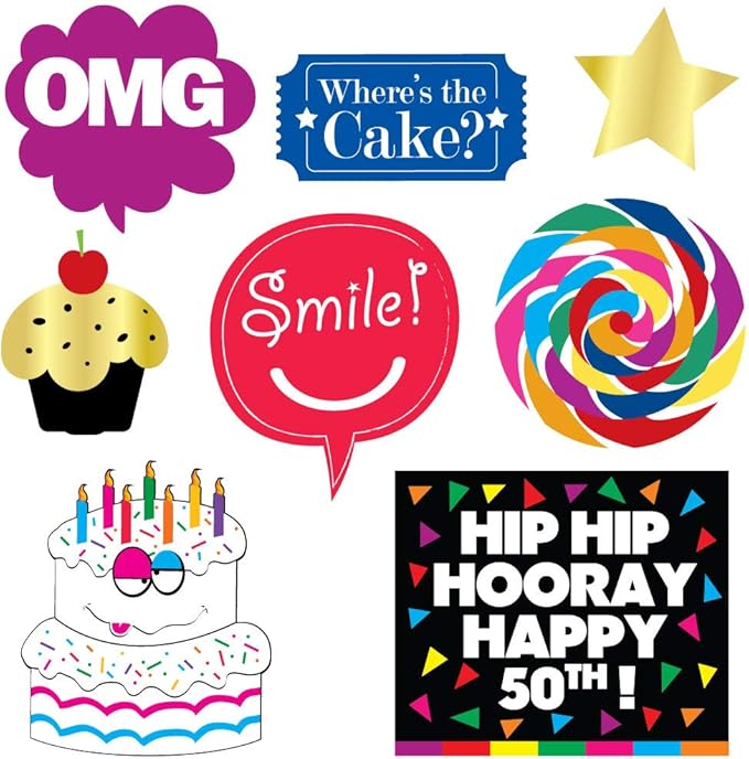 Photo Booth Props for 50th Birthday, 40 Pieces, Multicolor Funny Party Set