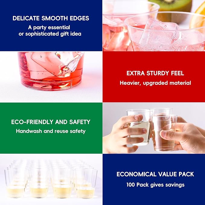 Clear Disposable Heavy-Duty Plastic Cups, 12 oz, 100 Count