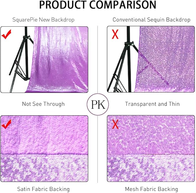 SquarePie Sequin Backdrop Curtain Not See Through Thick Glitter Background for Party 8FT x 8FT Lavender