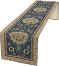 Vintage Boho Floral Table Runner, Elegant Rustic Country Farmhouse Blue Yellow Retro Flower Pattern for Home Kitchen Table Decor Dining Coffee Room Party Decor 13x90in
