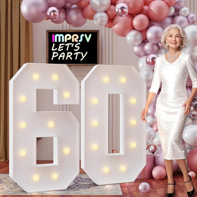 Party Supplies 4 Ft Light-Up Marquee Number 60 Sign for 60th Birthday