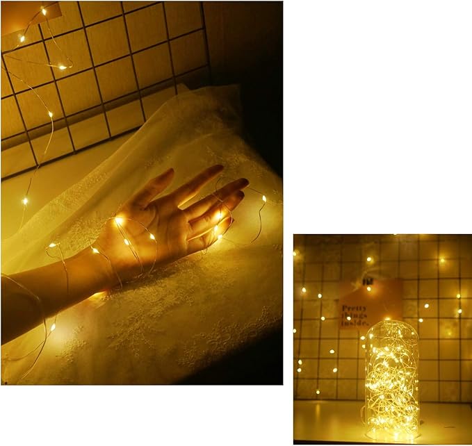 20 Pack Fairy Lights Battery Operated, 6.6ft 20 LED Mason Jar Lights Silver Wire Waterproof Firefly Mini Led String Lights for Table Party Wedding Centerpiece DIY Crafts Christmas Decor