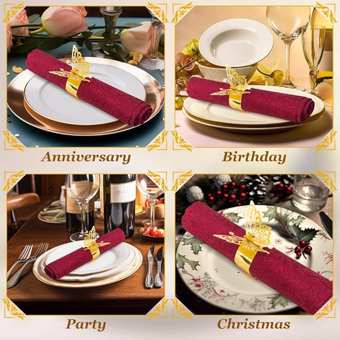 150PCS Butterfly Napkin Rings for Luxury Banquet Style, Reusable Paper Napkin Holders for Wedding Banquet Dinner Table Decor, and Catering Party Services (Gold) (Pack of 2)