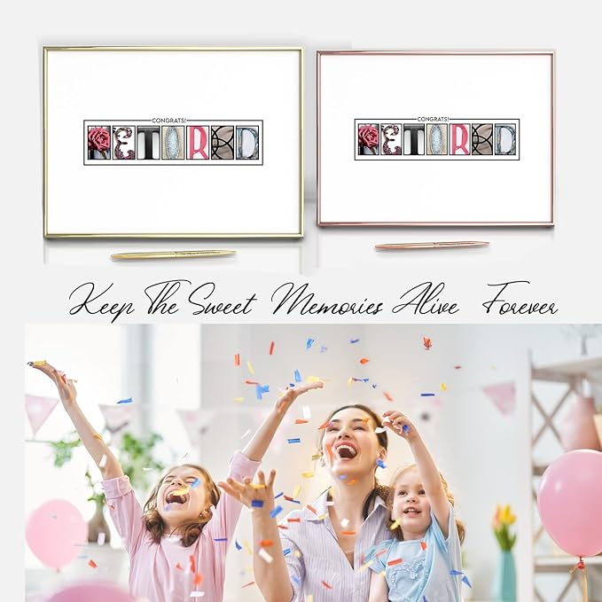 Framed Retirement Decorations Guest Book for Womens 12"x16" Rose Gold Frame - Window Cut Design - Including Gold Pen & Acrylic Glass - Retired Party Decor Gifts for Her