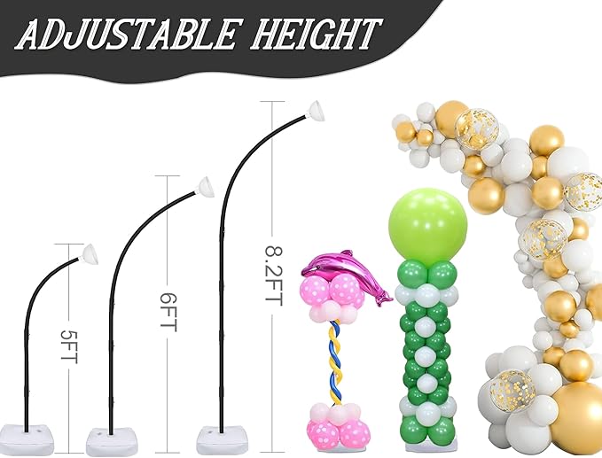 Balloon Arch Stand Kit, Black Half Arch, 8.2ft and 6ft Heights