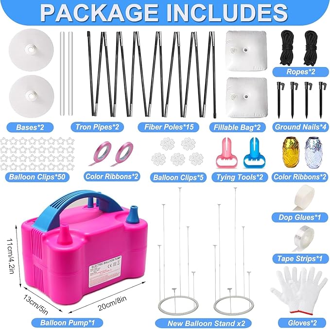 Balloon Arch Kit with Electric Pump, 9 ft Tall by 10 ft Wide