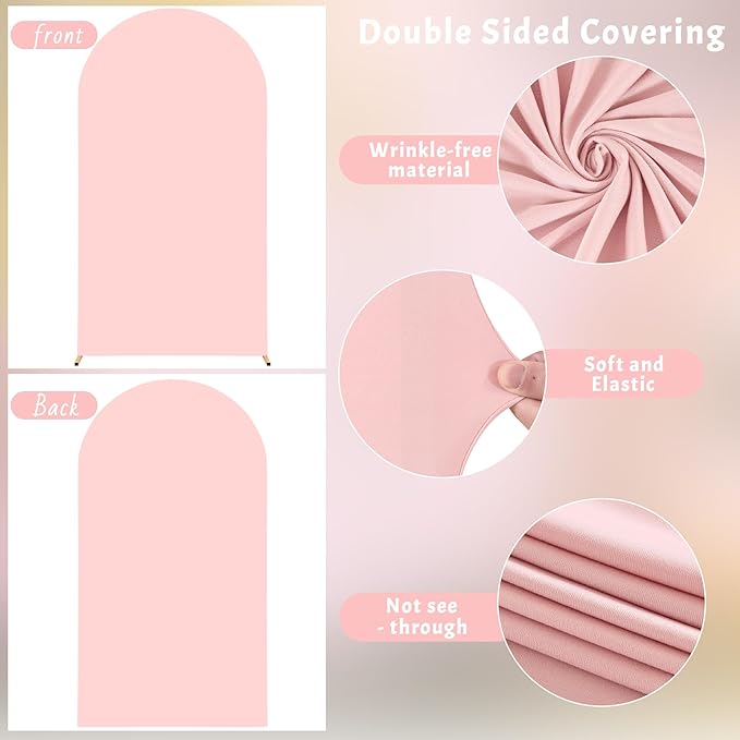 7.2FT Dusty Rose Arch Cover - Polyester Fitted Wedding Arch Stand Covers Round Top Chiara Arch Backdrop Cover for Birthday Party Banquet Photo Background Decoration