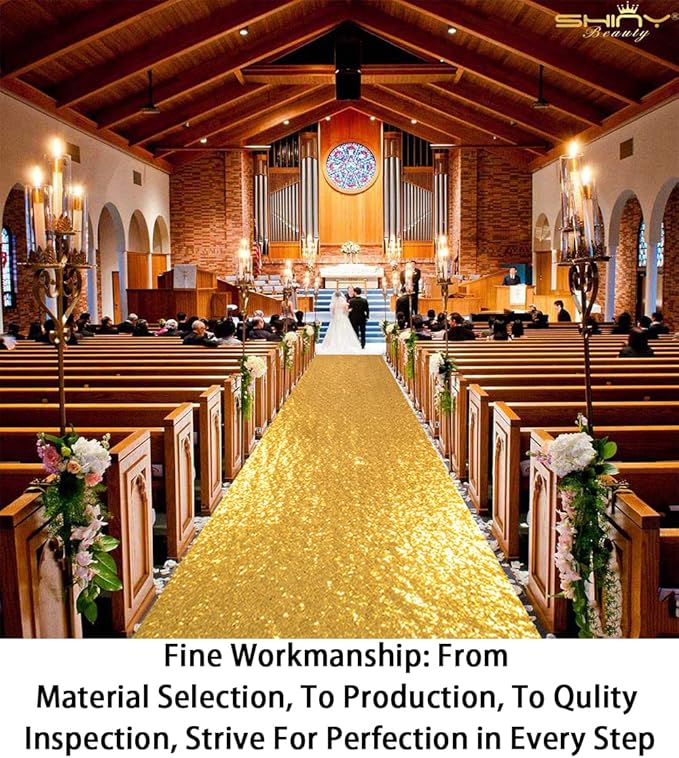 Sequin Aisle Runner, Gold, 4 x 30 Ft One-Piece Seamless Floor Runner