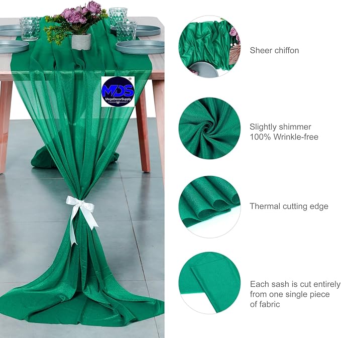 MDS Halloween Chiffon Table Runner - 1 Pack, 29 x 170 Inches, 14ft Each - Sheer Spooky Table Runners for Haunted House Parties, Trick-or-Treat Tables, Witchy Décor, Wedding & Events - Emerald Green