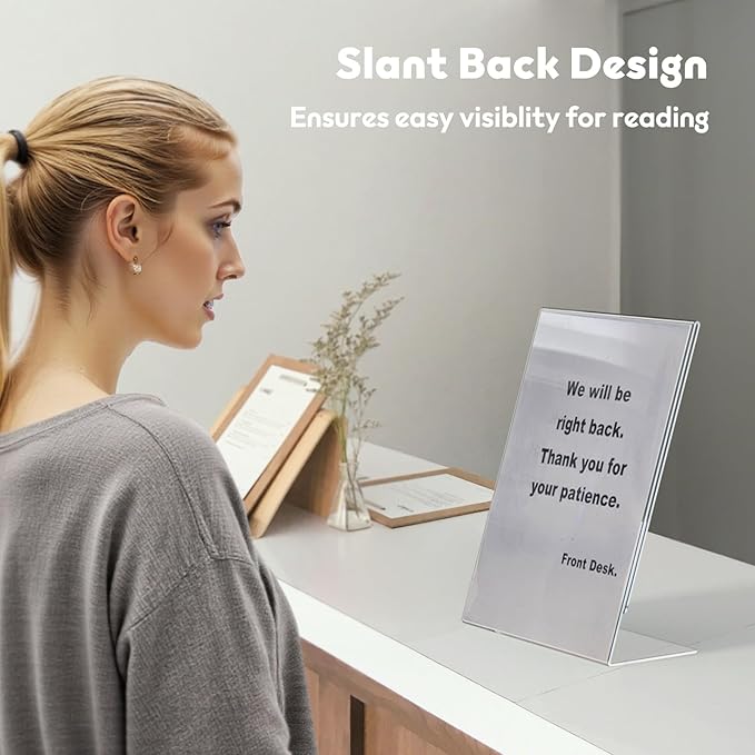 NIUBEE 12Pack Slanted Back Acrylic Sign Holder 8.5x11, Clear Vertical Picture Frames Frames, Desktop Flyer Holder Document Holder Paper Display Stand