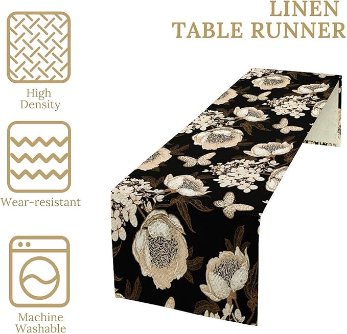 Watercolor Peony Table Runner, Modern Kitchen Dining Room Bohemian Floral Tabletop Decoration for Kitchen Cafe 13x108 Inch