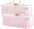 2 Pack Pink Spandex Table Clothes for 8 Foot Rectangle Tables, 8FT Wrinkle Free Fitted Tablecloths Ruffles Design Table Cover for Party, Banquet, Wedding and Events