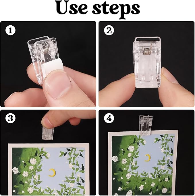 50 Pcs Self Adhesive Clips,Wall Clips for Hanging,Sticky Clips Tapestry Clips Photo Picture Poster Clips Plastic Spring Clips Hanging for Paper Tapestry Hangers Home and Office Christmas Decor(Clear)