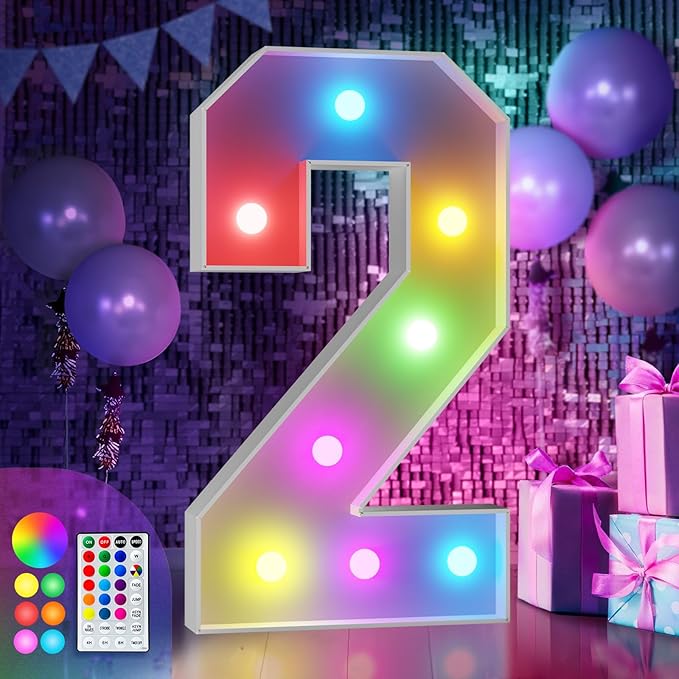 Marquee Number Light Sign 2, 3 ft LED Party Decor with Remote