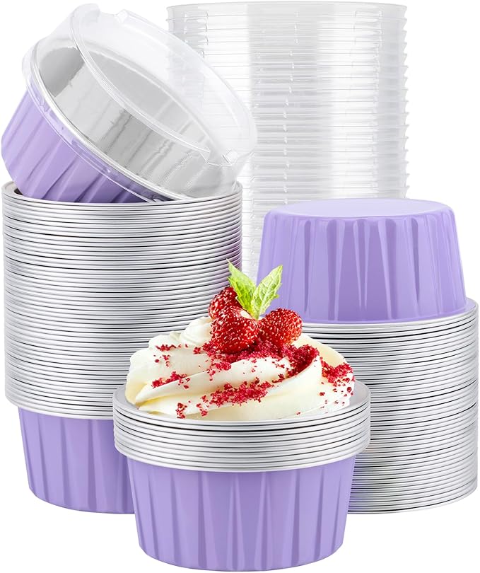 Baking Cups with Clear Lids, 125ml Light Purple Ramekins, 100 Count