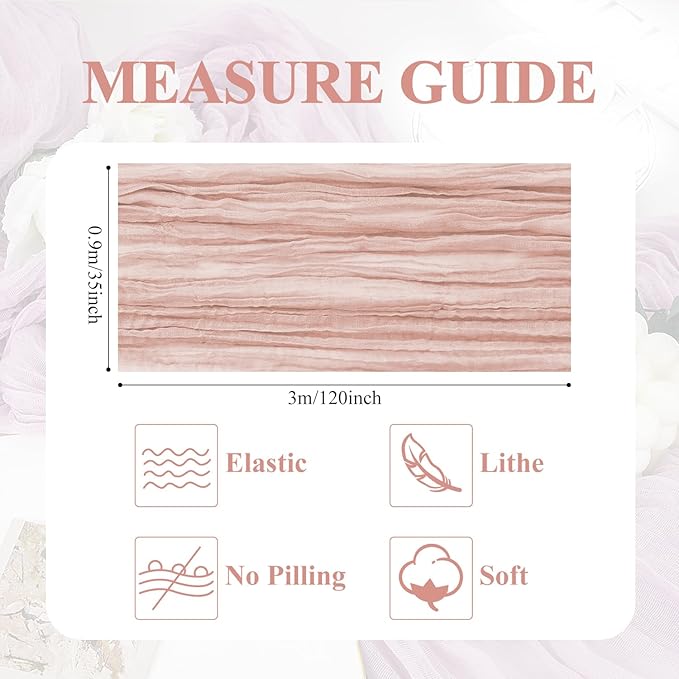 Asee'm Cheesecloth Table Runner 120 Inches Dusty Pink Boho Gauze Cheese Cloth Runner 10FT Rustic Sheer Fall Table Runners for Thanksgiving Wedding Baby Shower Holiday Party Decoration