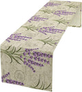 Floral Lavender Table Runner,Vintage Rustic Country Romantic Purple Flower Pattern Print Burlap for Hotel Indoors Outdoor Dining Room Kitchen Home Decor, 13x80in