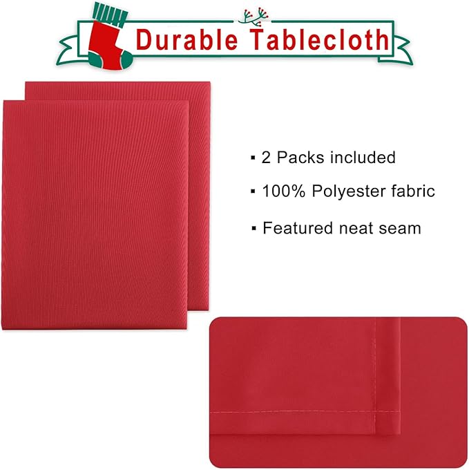 Hiasan 2 Pieces Red Tablecloth Rectangle - Wateproof and Spillproof Kitchen Christmas Washable Polyester Table Cloth for Dining Room, 60 x 120 Inch