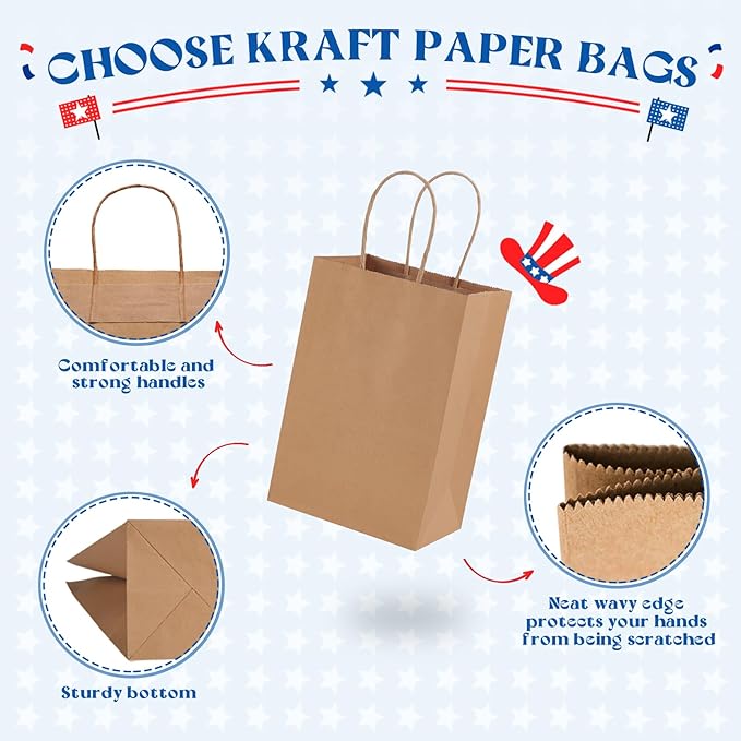 Gift Bags, Brown Kraft Paper, 5.25 x 3.75 x 8 Inch, Pack of 500
