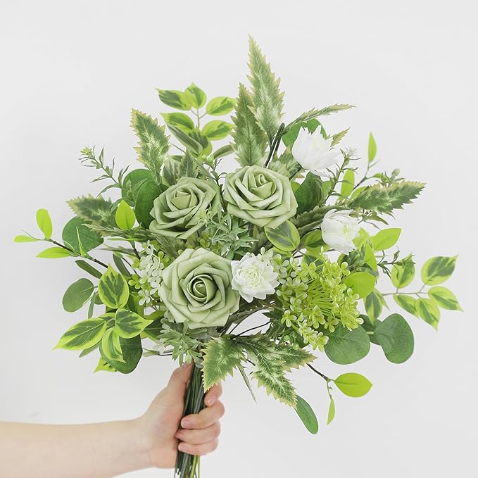 Serra Flora Artificial Greenery Stems Box Set,(Pack of 42pcs) with 7 Kinds of Faux Pink Green Filler for DIY Bridal Bouquets Wedding Floral Arrangement Table Centerpieces