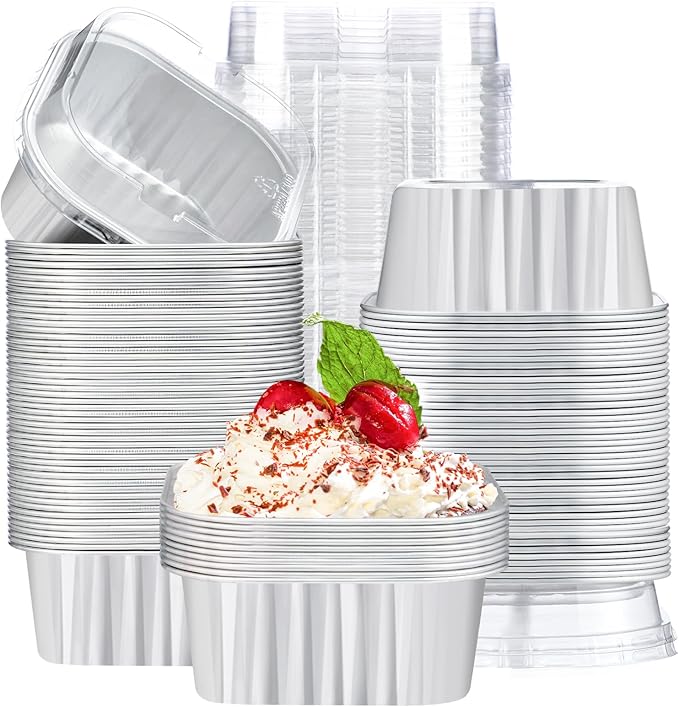Baking Cups with Lids, 10 oz Silver Foil Ramekins, 100 Pack