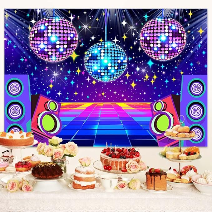 Dance Party Backdrop Retro 80s 90s Theme Stage Dance Ball Music Birthday Party Decoration DJ Photography Background 10 x 8 ft for Baby Shower Picture Photo Shoot Polyester Fabric,Multi2