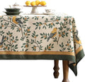 patdrea Designer French Table Cloth for Rectangle Table,Vintage Green Linen Birds and Leaves Pattern Tablecloths,Dacorative Cover Kitchen Dining,Christmas,Thanksgiving,Party,67"x118"-Warbler