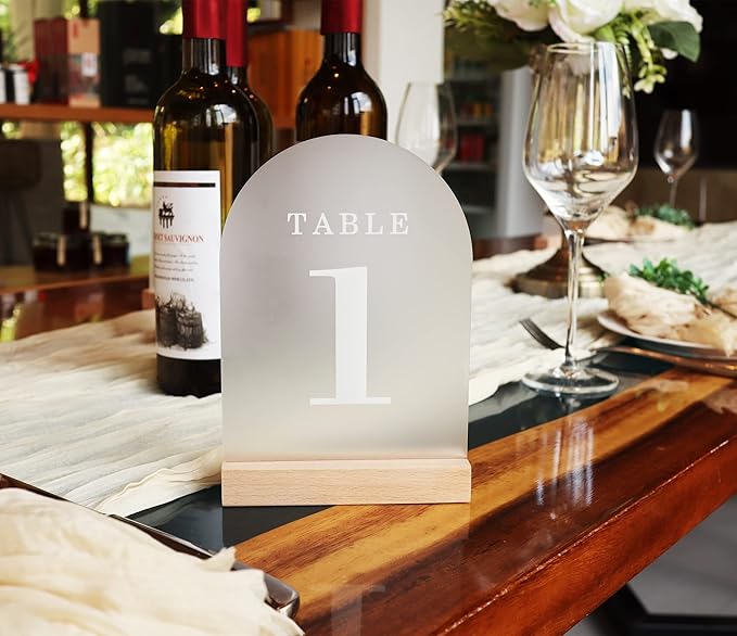 Tabletop Signs: Frosted Acrylic Table Numbers 1-25 with Wood Stands