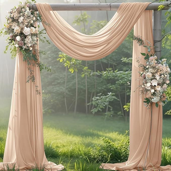 Fall Nude Wedding Arch Draping Fabric 1 Panel 29" × 20FT Sheer Drapes Outdoor Curtain for Wedding Ceremony Baby Bridal Shower Arch Ceiling Backdrop Decor