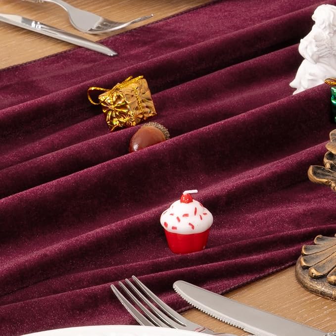 MLMC 2 Pack Burgundy Velvet Table Runner 10ft Elegant Luxury Wine Red Velvet Fall Table Runner 20x120 Inches Table Decor for Wedding Bridal Shower Home Party Thanksgiving Christmas Decor