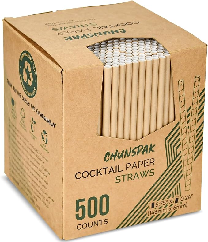 Disposable Brown Kraft Paper Cocktail Straws, 5.75 Inch, 500 Count