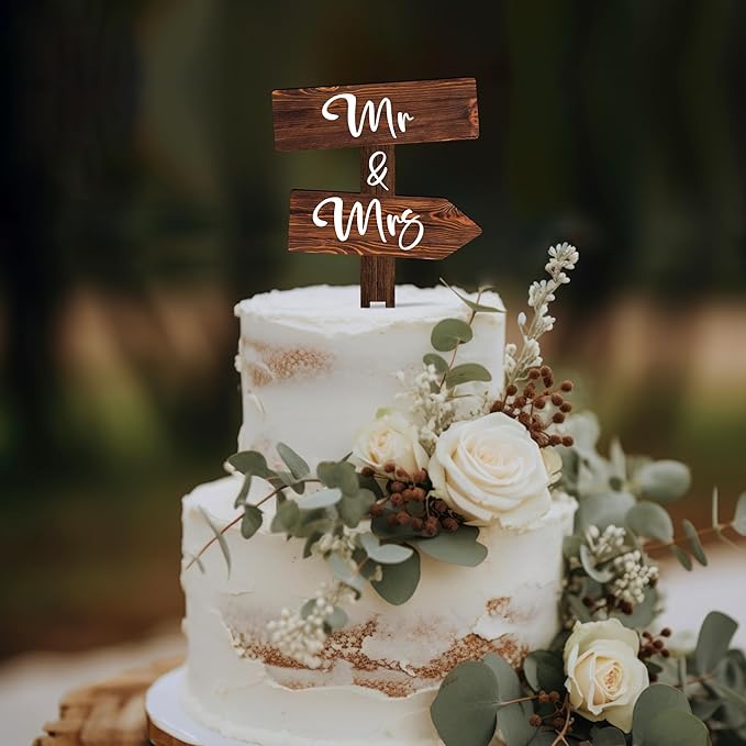 Non-Edible Cake Topper in Wood, 4.9 x 7.2 Inch Rustic Wedding Decor