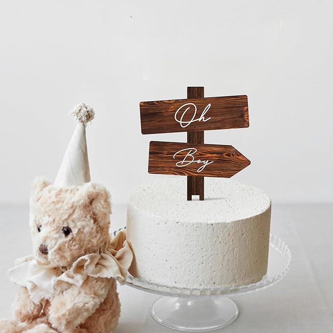 Non-Edible Cake Topper in Wood, Oh Boy Design for Baby Shower