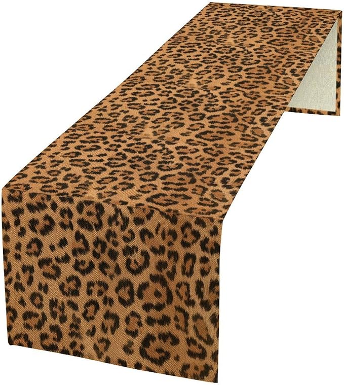 Leopard Print Table Runner Wildlife Vintage Cheetah Fur Spot Animal Skin Spots Pattern Table Cloth for Garden Farmhouse Wedding Party Vacation Dinner Home Decoration, 13x60 Inch
