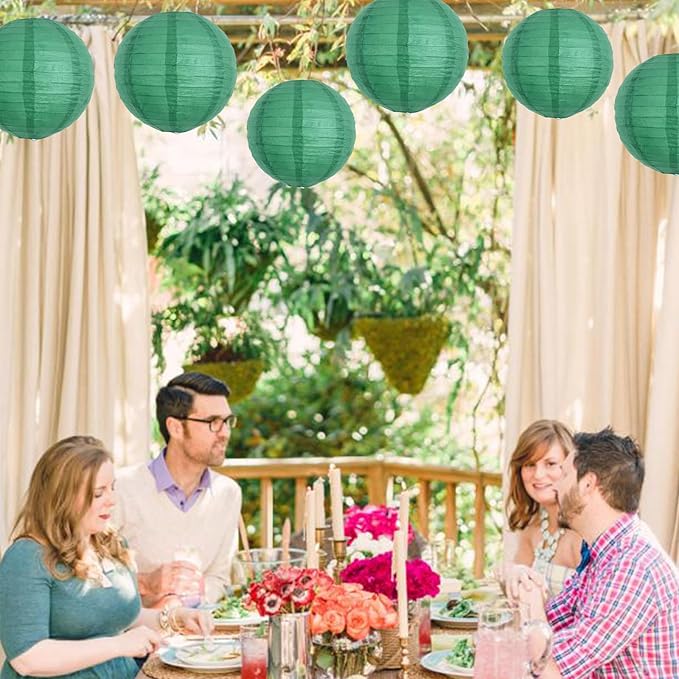 Paper Lanterns Set of 6 Round Green 12-Inch Hanging Decor