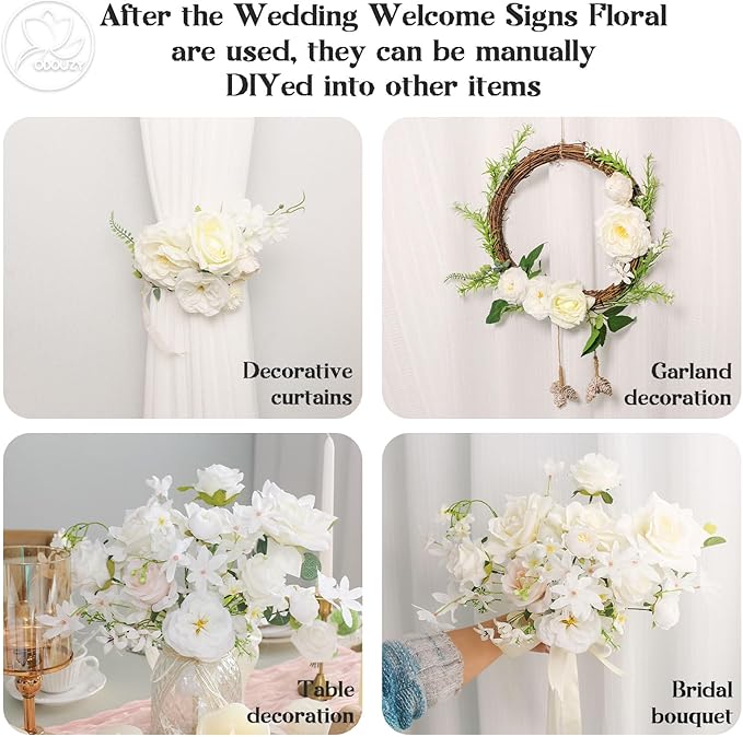 Artificial Flowers Wedding Arch Decor, White Set of 2 with 20 Plastic Stems
