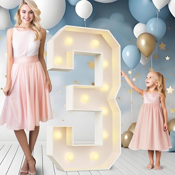 Decorative Marquee Light Up Numbers, 4 ft Foam Board Party Sign