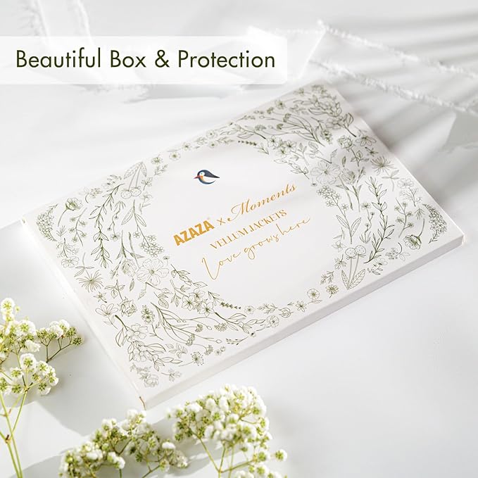 50 Pack Pre-Folded Vellum Jackets for 5x7 Invitations,AZAZA Pretty Translucent Invitation Sleeves,115GSM Vellum Jackets 5x7, Wedding Invitation Accessories,for Weddings Birthdays,Wildflowers